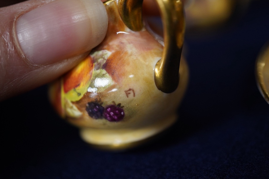 A group of Royal Worcester fruit painted miniature tea and coffee wares and Royal Crown Derby Imari tea wares, largest 13cm high. Condition - varies